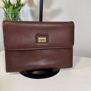 Nina Ricci Vintage Brown Leather Continental Wallet Clutch